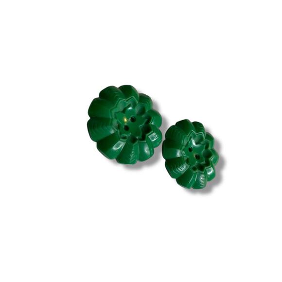 Set of 2 Green Midcentury Buttons Acrylic Flower Design 1.3" (34mm) - Picture 2 of 5